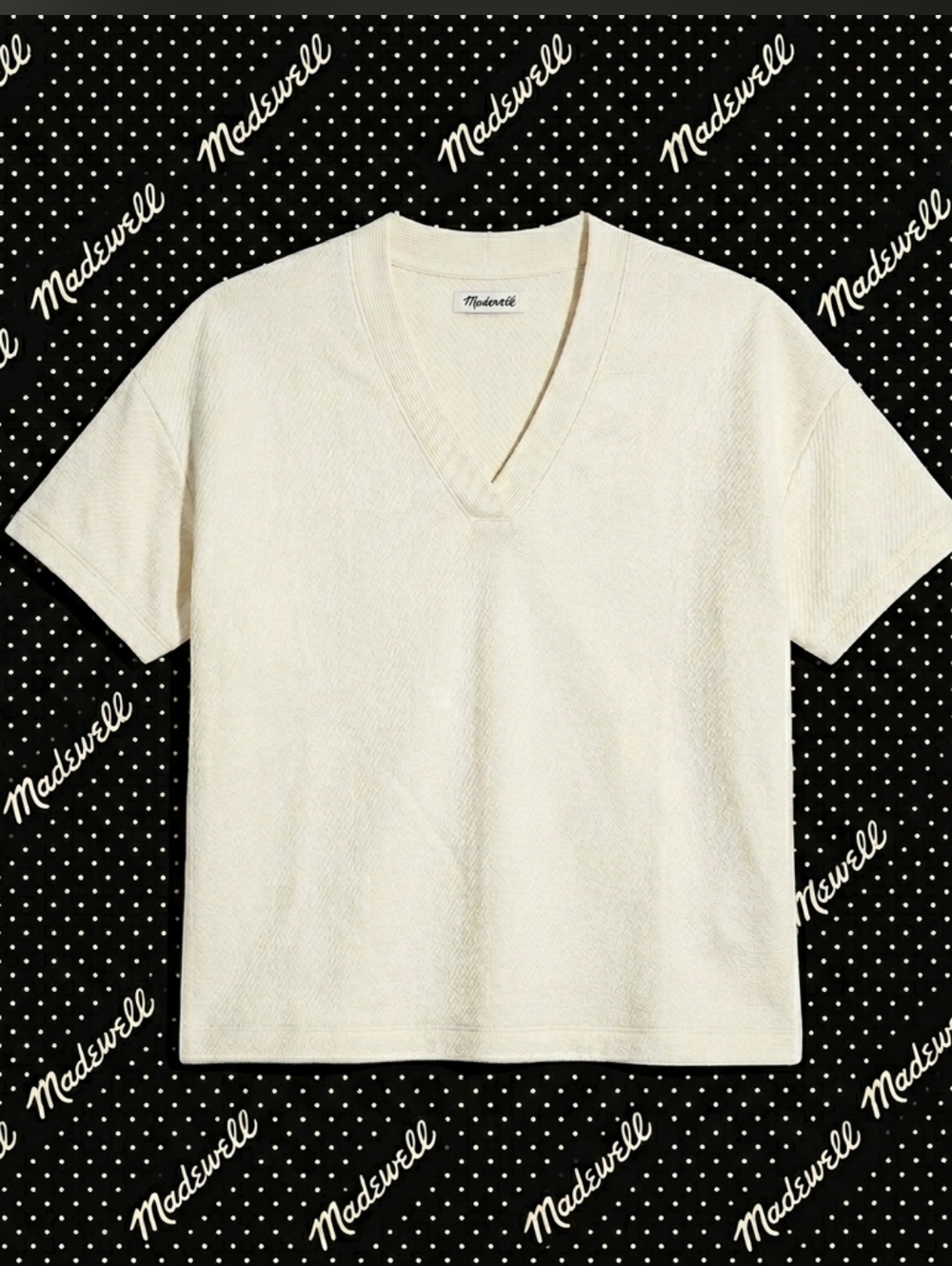 ​Madewell MWL Cream Textured V-Neck Short Sleeve Sweatshirt
